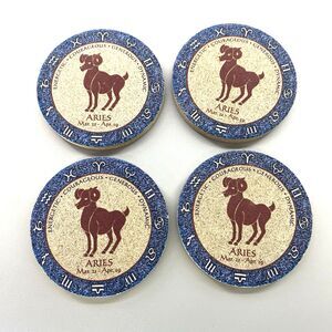 Thirstystone Zodiac Aries Mar 21-Apr 19 Coasters Natural Sandstone Cork Back set